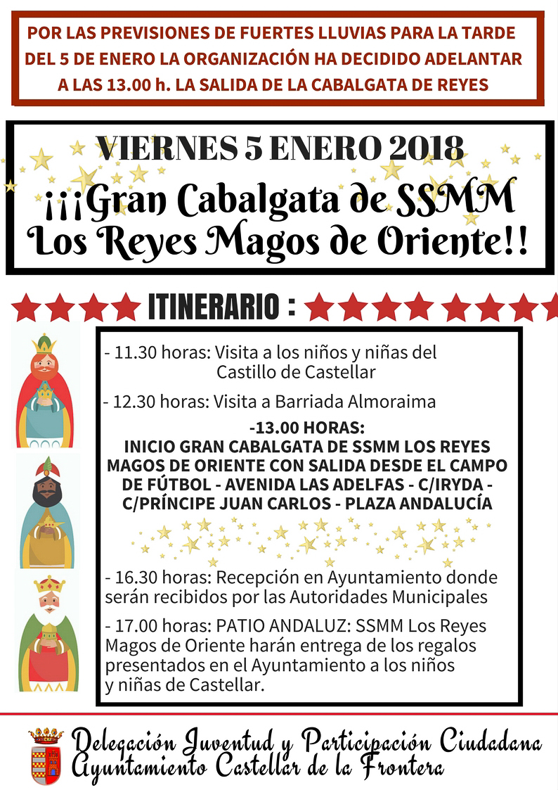 Programación Cabalgata Reyes que se desarrollará seguida al Arrastre de Latas a las 13.00 horas